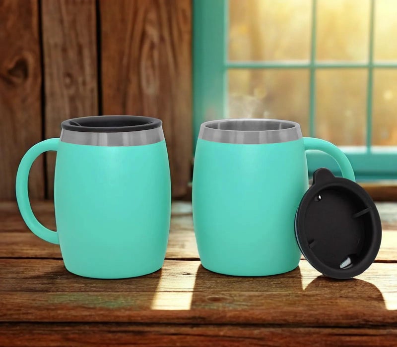 CHILLOUT LIFE Stainless Steel Insulated Coffee Mugs Set of 2 (14oz) Double Wall Coffee Cups With Spill Resistant Lid & Handle â€“ Shatterproof Cups for Cold & Hot Drinks for Indoor & Outdoor Use (Aqua Blue) - Image 3